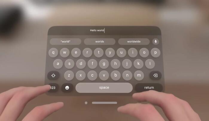 苹果Vision Pro头显可输入文字  用虚拟键盘打字