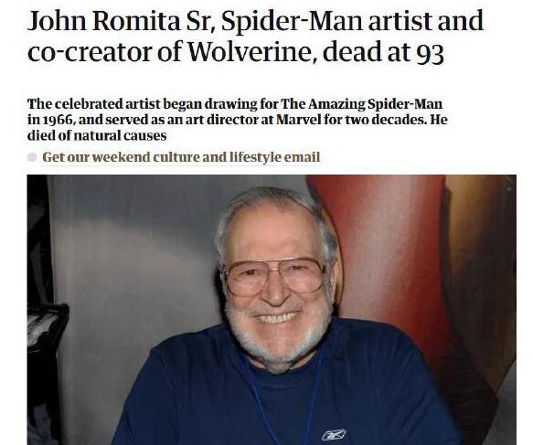 著名漫画家约翰尼罗密特去世 曾参与《超凡蜘蛛侠》等