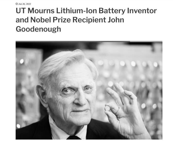 诺奖得主“锂电池之父” Goodenough去世 享年100岁