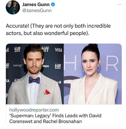 新超人电影主演人选确定：大卫·科伦斯韦特与瑞秋演超人情侣