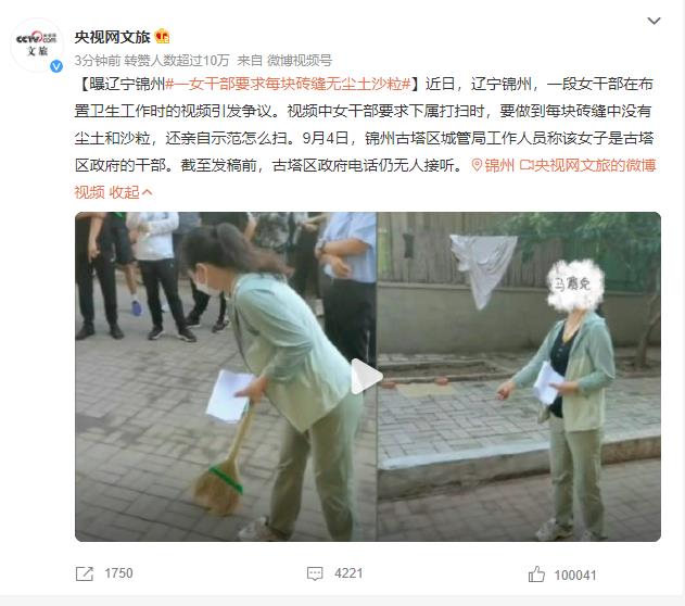 锦州一女干部要求每块砖缝无尘土沙粒 还亲自示范怎么扫