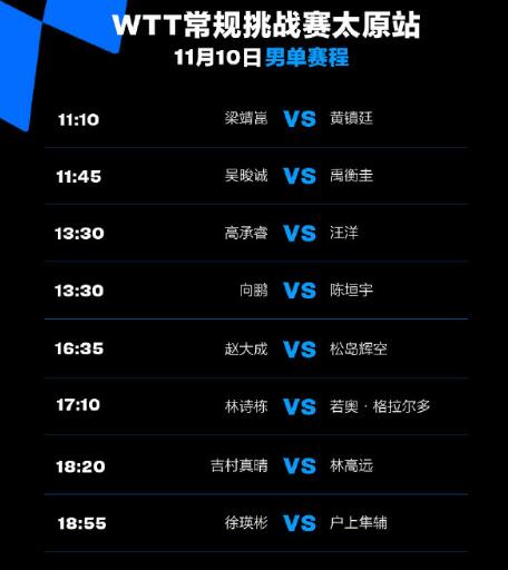 2023WTT常规挑战赛太原站赛程直播时间表11月10日 今天中国乒乓球队比赛对阵表图
