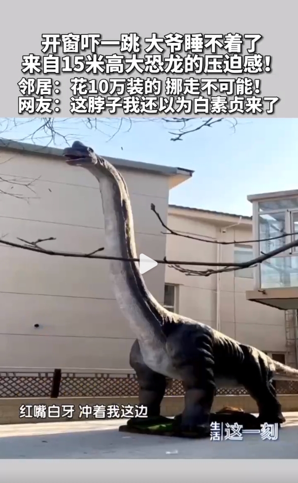 北京一居民花10万买高15米大恐龙 邻居表示睡不着觉