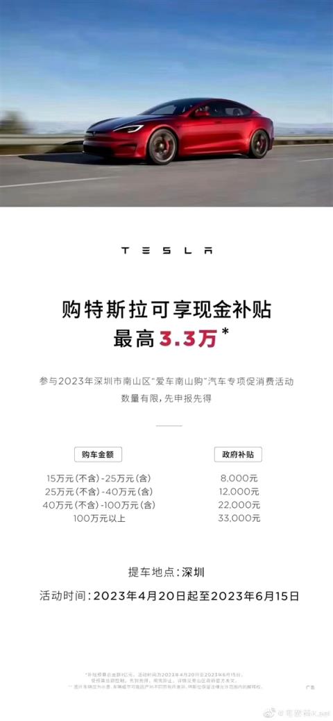 又“降价”！特斯拉深圳大补贴：买Model Y最高可领1.2万