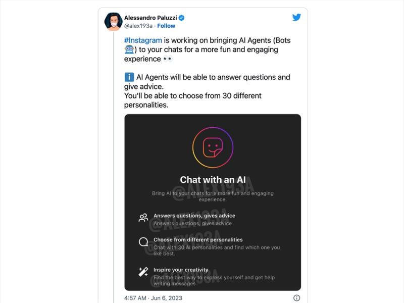Instagram 正在测试一项类似于 Snapchat 的 My AI 人工智能聊天机器人：具有 30 种不同个性