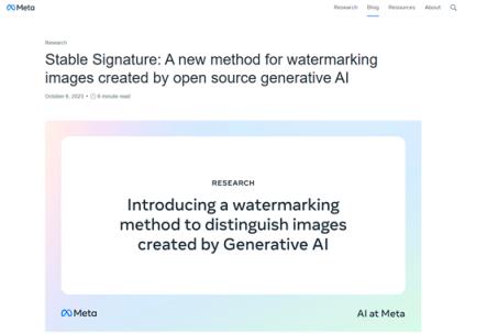 Meta开源数字水印Stable Signature，极大增强生成式AI安全